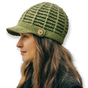 Lululemon Green Crochet Brim Beanie Hat with Wooden Button OS Unisex